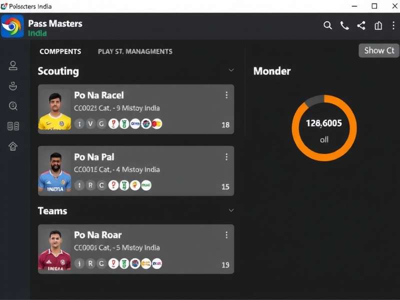 Pass Masters India - Build your ultimate team Pass Masters India Management Mode showing player scouting and team stats